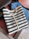 Red and white color contrast striped soft waxy knitted top women's 2023 autumn new sweet and age-reducing short sweater cardigan