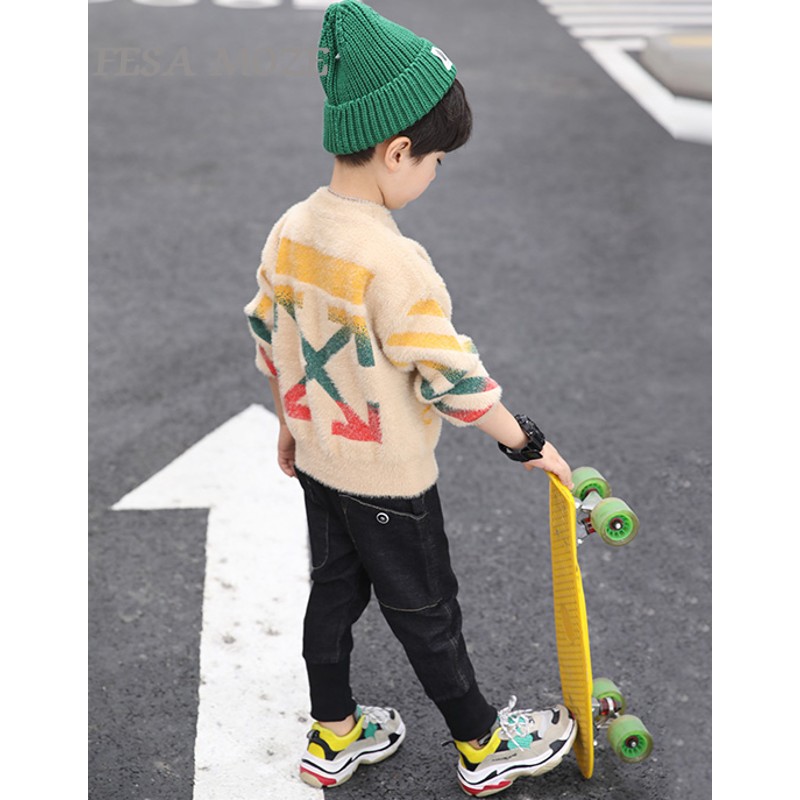 South Korean children Korean version plus suede thickened sweater 2020 autumn winter new boy fashion graffiti water mink suede blouse