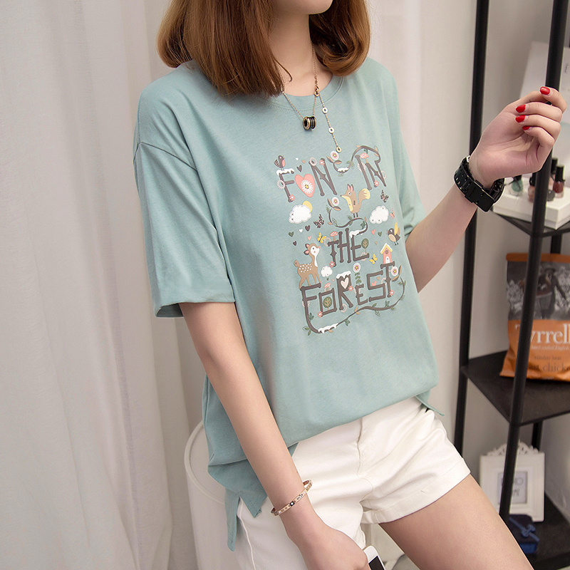 Short-sleeved t-shirt female student loose Korean version ulzzang wild ins large size women's clothing school season female top student