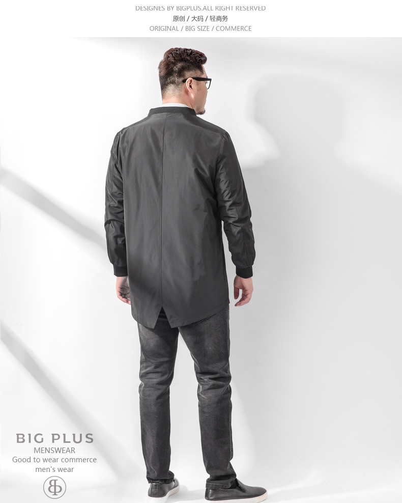 Bigplus cộng với phân bón áo khoác nam XL áo gió nam phiên bản Hàn Quốc kinh doanh áo khoác béo thường mùa thu đen - Cực lớn phong cách thời trang nam