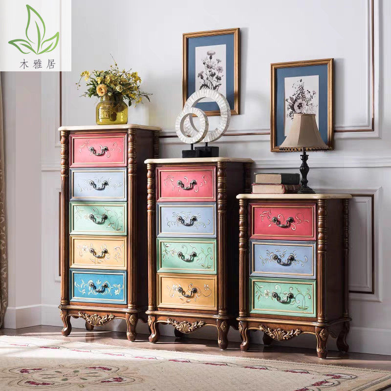 American-style solid wood mini small drawer cabinet bedroom storage cabinet living room small side cabinet painted jewelry cabinet simple chest of drawers