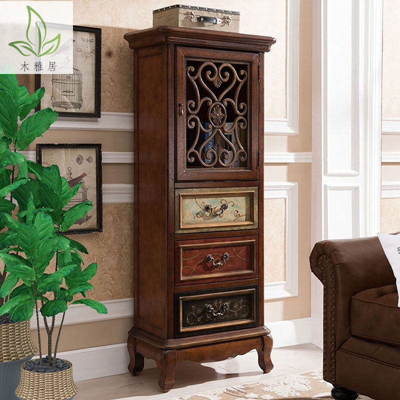 American country living room high wine cabinet entrance hall large capacity storage side cabinet solid wood retro bookcase kitchen painted cupboard