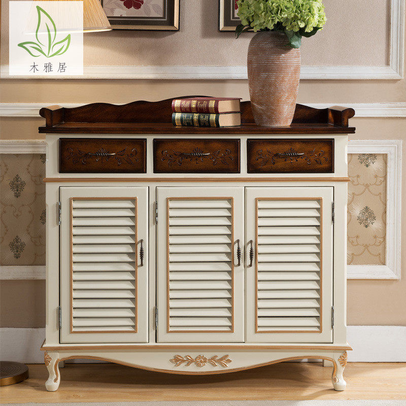 American-style solid wood home shoe cabinet living room shutters partition cabinet large-capacity storage porch two-door three-door storage cabinet