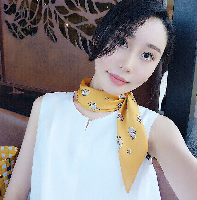 絲巾小方巾女百搭時尚小動物黃色方巾領巾女裝飾用復古文印時尚潮流 露天拍賣