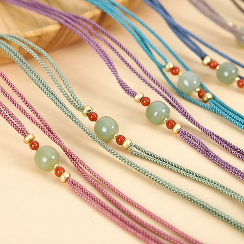 芊雅 Оригинальное изумрудное ожерелье из нефрита ручной работы из воскового агата, подвеска