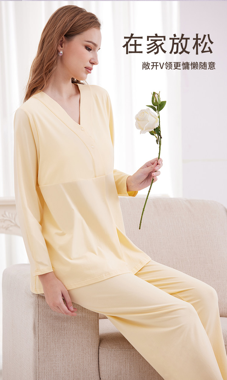 月子服夏季纯棉薄款吸汗产后带胸垫孕妇睡衣短袖喂奶哺乳睡衣孕期 — 14