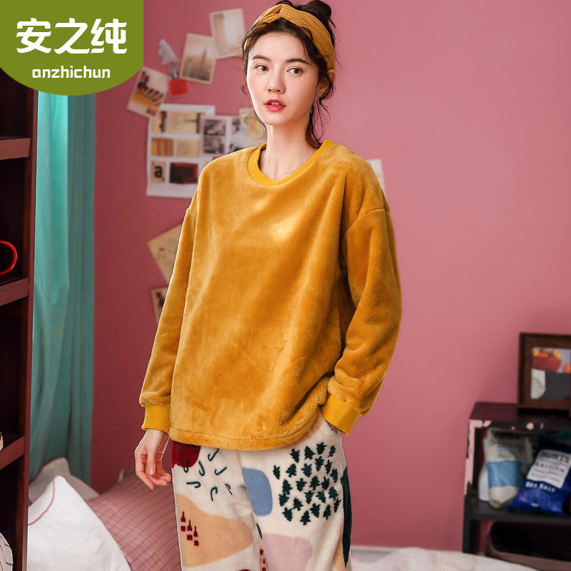 Pajamas Lady Autumn Winter Flannel Suede Thickened Winter Sweetness Home Conserved Lady Gushed Warm Coral Suede Suit