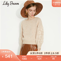 Lily Brown Autumn and Winter Off-the-shoulder floral embroidered wool sweater LWNT194072