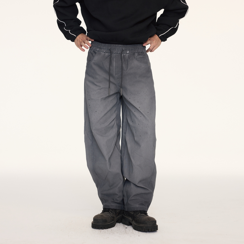 Panylux 26Aw Elastic Drawstring Washed Vintage Gray Rhinestone Versatile Loose Men's Casual Comfortable Long Pants Panylux 26Aw Elastic Drawstring Washed Vintage Gray Rhinestone Versatile Loose Men's Casual Comfortable Long Pants
