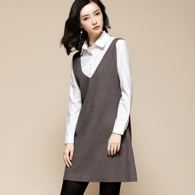 Sweater Marchia female medium long version V collar knit bottom sweatshirt autumn winter fat mm200 catty with large size for loose foreign dress