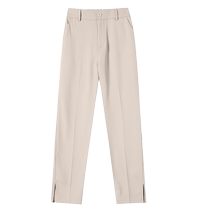 Ice Silk Pipe Pants Womens Summer Thin Slits Small Straight High Waist Slim Nine-Point Pants White Suit Pants