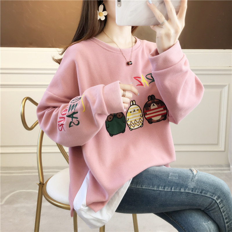 Spring Autumn Fashion Individuality Great Size Easy Pregnant Woman Embroidery Fake Two Clothing Women Long Sleeve Short blouses jacket autumn and winter Fat mm