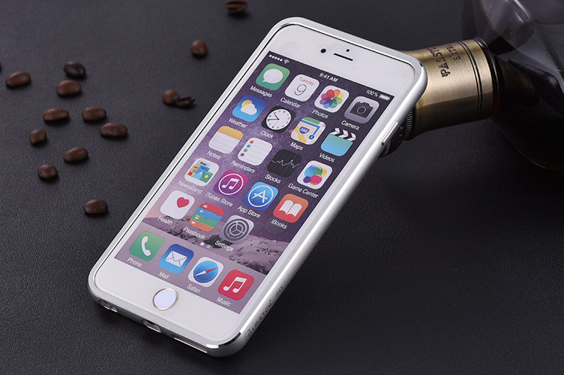 iMatch Luxury Aluminum Metal Bumper Premium Genuine Leather Back Cover Case for Apple iPhone 6S/6 & iPhone 6S Plus/6 Plus