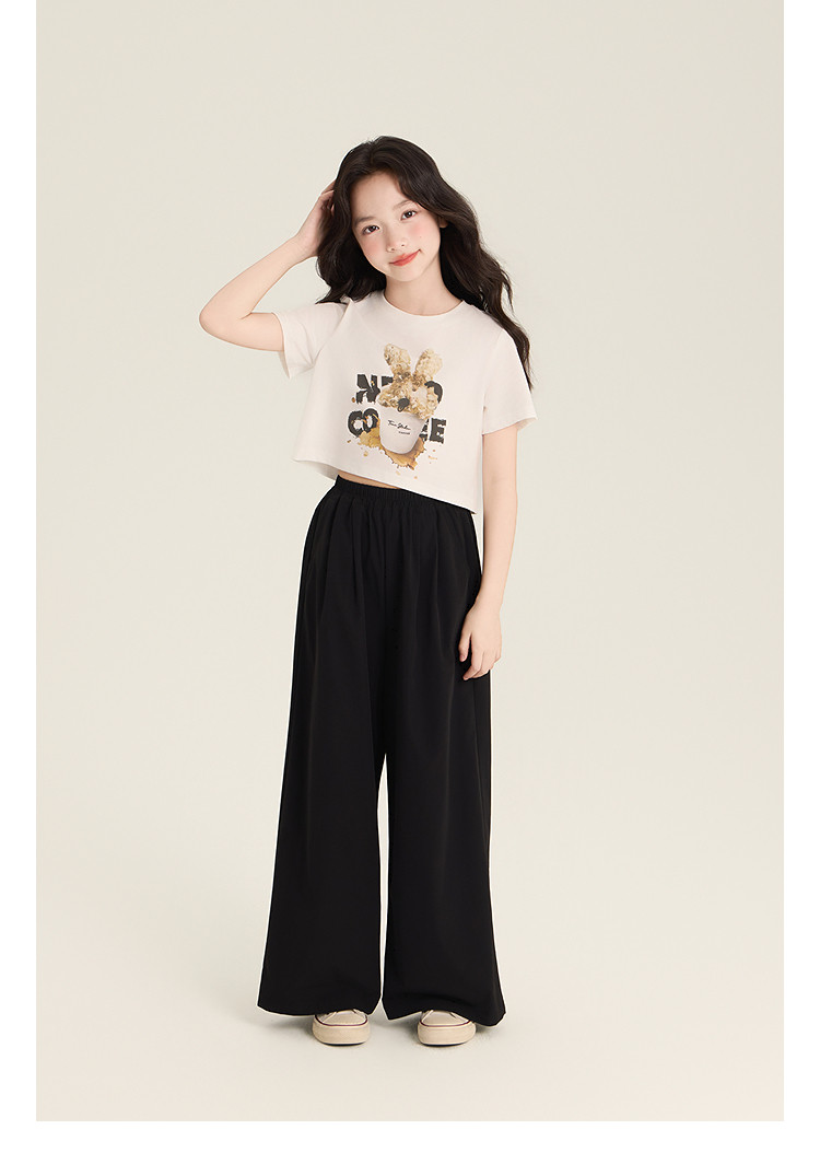 Amybaby Girls' Pants Summer 2026 New Style Lazy Style Pure Color Simple Versatile Loose Wide-Leg Pants — 35