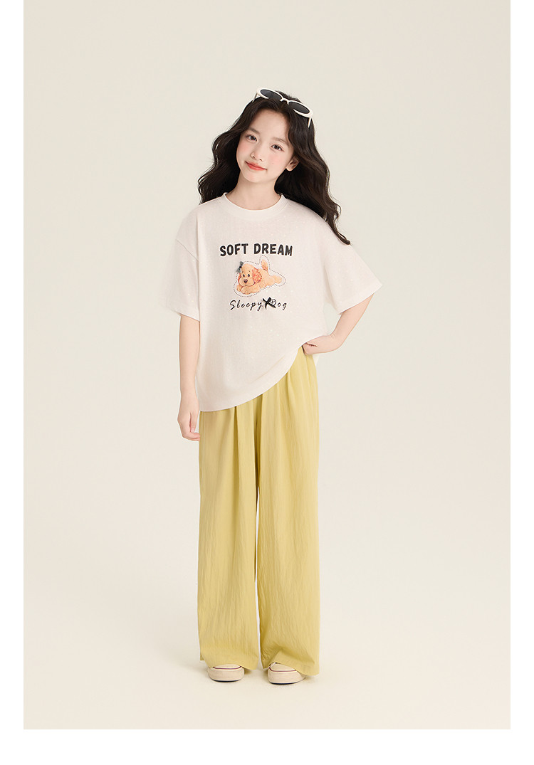 Amybaby Girls' Pants Summer 2026 New Style Lazy Style Pure Color Simple Versatile Loose Wide-Leg Pants — 43