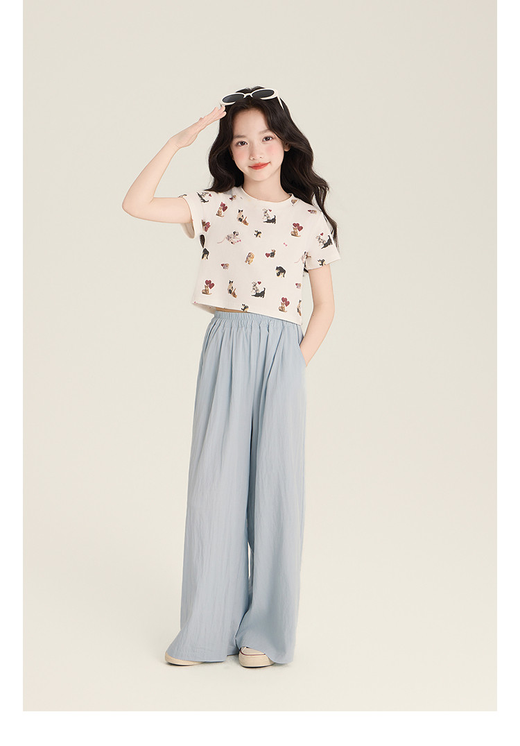 Amybaby Girls' Pants Summer 2026 New Style Lazy Style Pure Color Simple Versatile Loose Wide-Leg Pants — 23