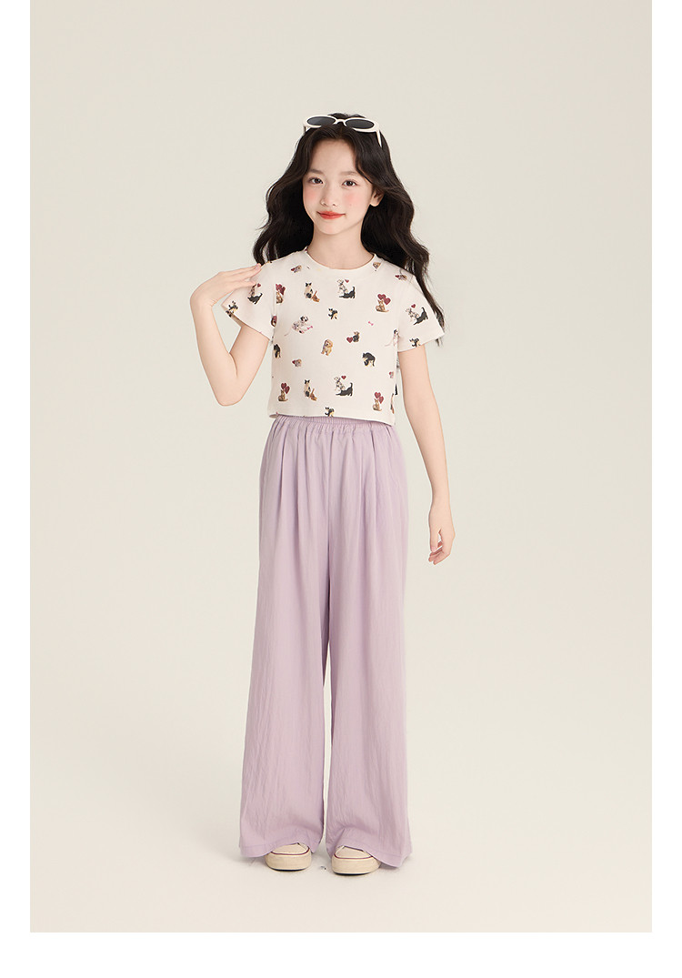 Amybaby Girls' Pants Summer 2026 New Style Lazy Style Pure Color Simple Versatile Loose Wide-Leg Pants — 17