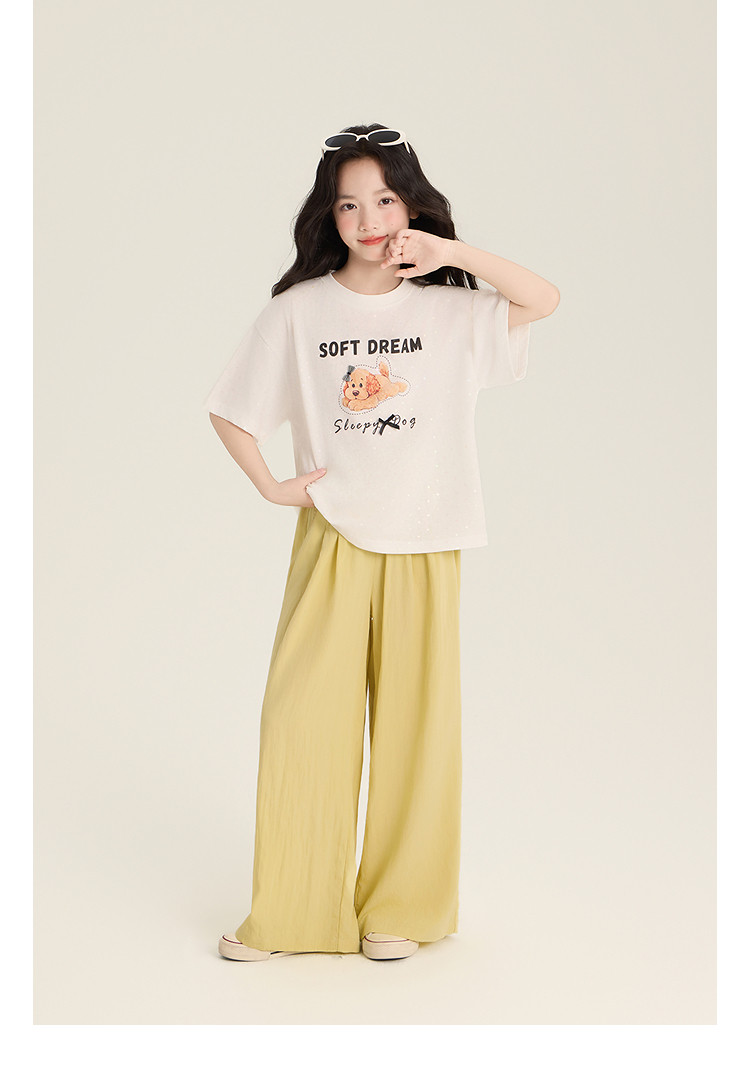 Amybaby Girls' Pants Summer 2026 New Style Lazy Style Pure Color Simple Versatile Loose Wide-Leg Pants — 42