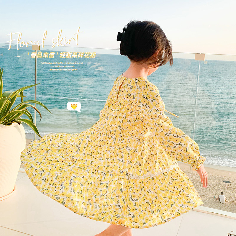 Amybaby girls' lace floral dress spring new long-sleeved princess skirt children's western style skirt