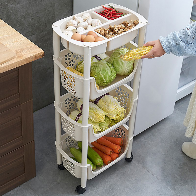 Kitchen Vegetable Shelving Ground Floor Multilayer Vegetable Basket Small Cart Fruit Vegetable Rack Vegetable Basket Domestic Containing shelf