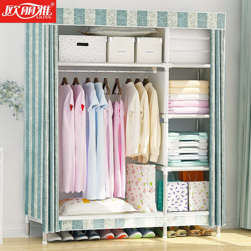 Oxford Cloth Wardrobe Steel Pipe Plus Coarse Reinforced Double Steel Frame Simple Wardrobe Single Cloth assembly Economy Type of residence