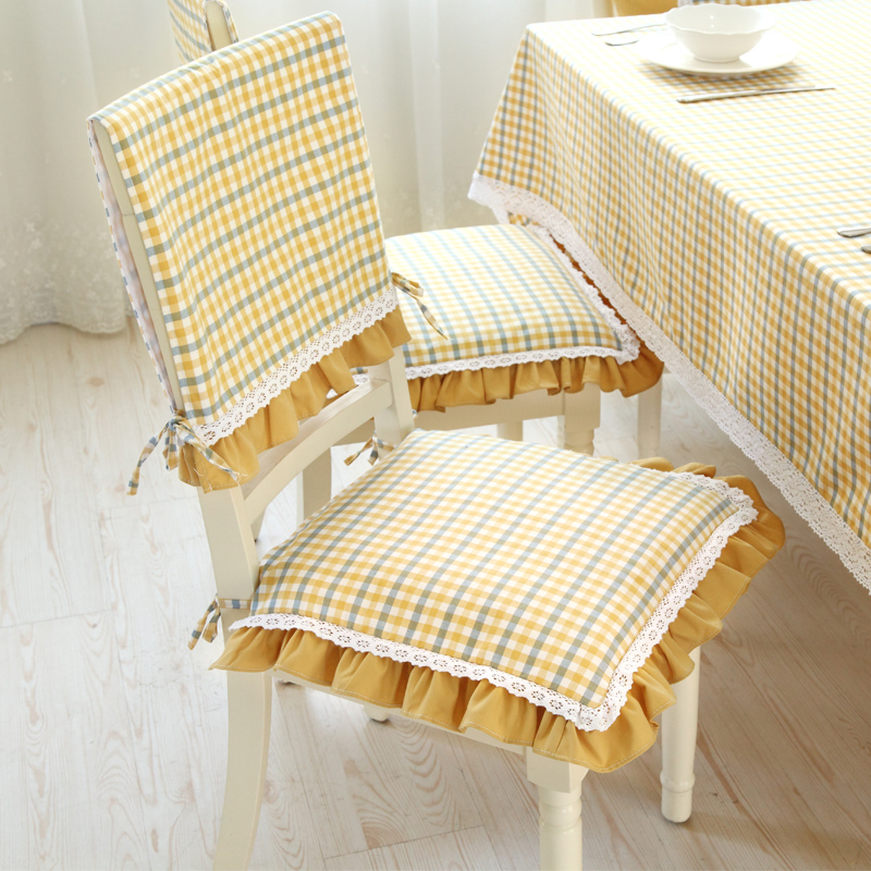 Angel Ya'er pastoral dining chair cushion cushion small yellow plaid removable and washable lace chair cushion