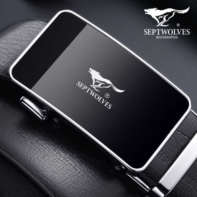 Seven Wolves Leather Belts Men Genuine Leather Belt Automatic Buttoning Pants With Nameplate Pure Cow Leather Young People Upscale Casual