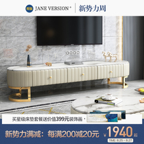  Light luxury marble coffee table Small apartment living room stainless steel round side table Modern simple Hong Kong-style coffee table combination