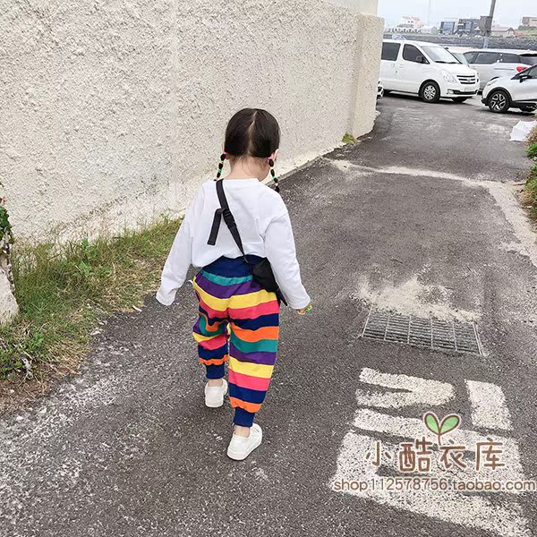 Mùa thu quần bé trai và bé gái Phiên bản Hàn Quốc của quần cotton chân bình thường quần bé sọc màu quần trẻ em cầu vồng - Quần quần áo thể thao trẻ em