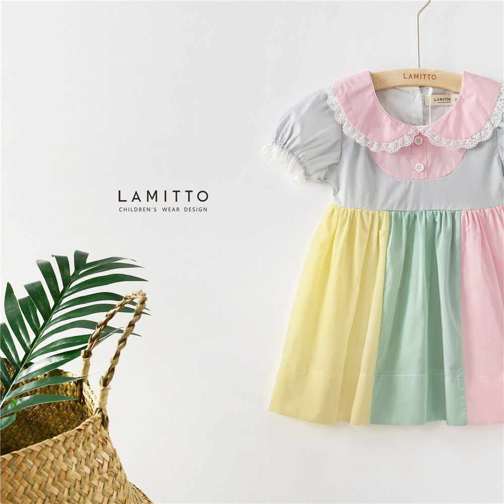 ins exploits summer children's baby Korean version cute lace sweet beauty parquet princess dresses girl candy color dress