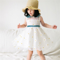 Summer New Children Baby Korean fresh sweet lapel princess dress gauze dress girl flower white dress