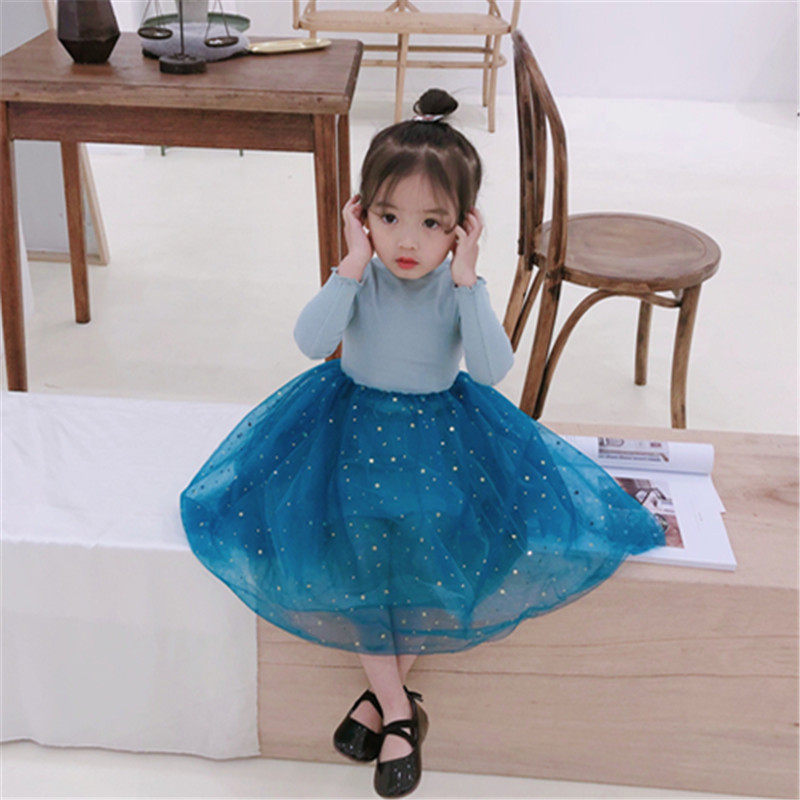 Spring new children baby bright sheet sparkling fluffy dress dress girl long sleeve foreign dress princess dresses dress yarn dress