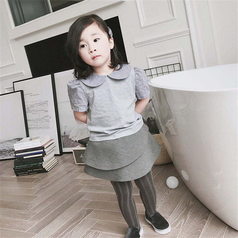 ins exploits summer children's baby art college wind doll shirt short skirt girl striped shirt short sleeve dress suit
