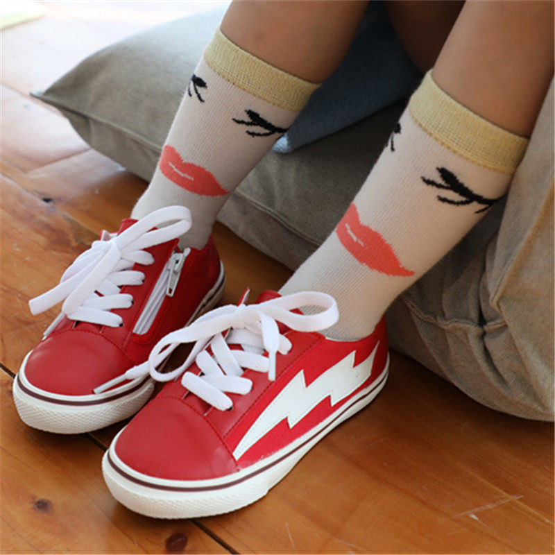 ins spring and summer children socks male and female child eyelashes lips bright silk pure cotton midbarrel socks children's eyes midbarrel socks