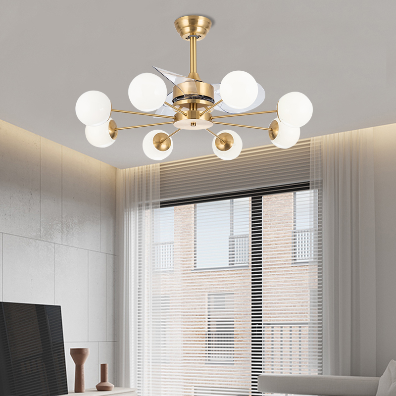 Modern light luxury all copper ceiling fan lamp bedroom magic bean molecular ceiling fan lamp living room dining room one with electric fan chandelier