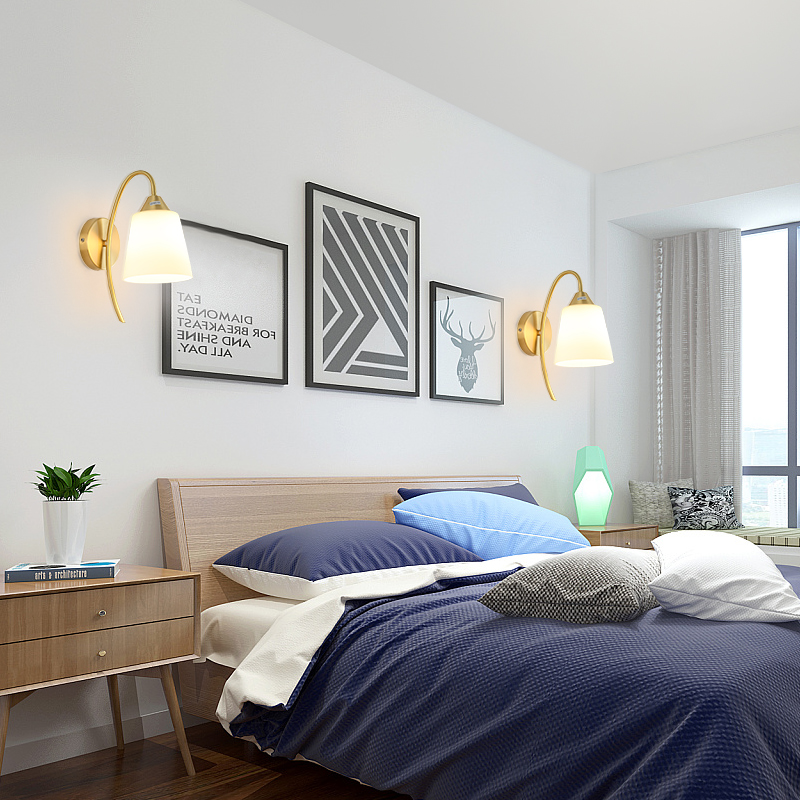 American country small American all copper single head light luxury bedside lamp modern minimalist living room bedroom minimalist wall lamp