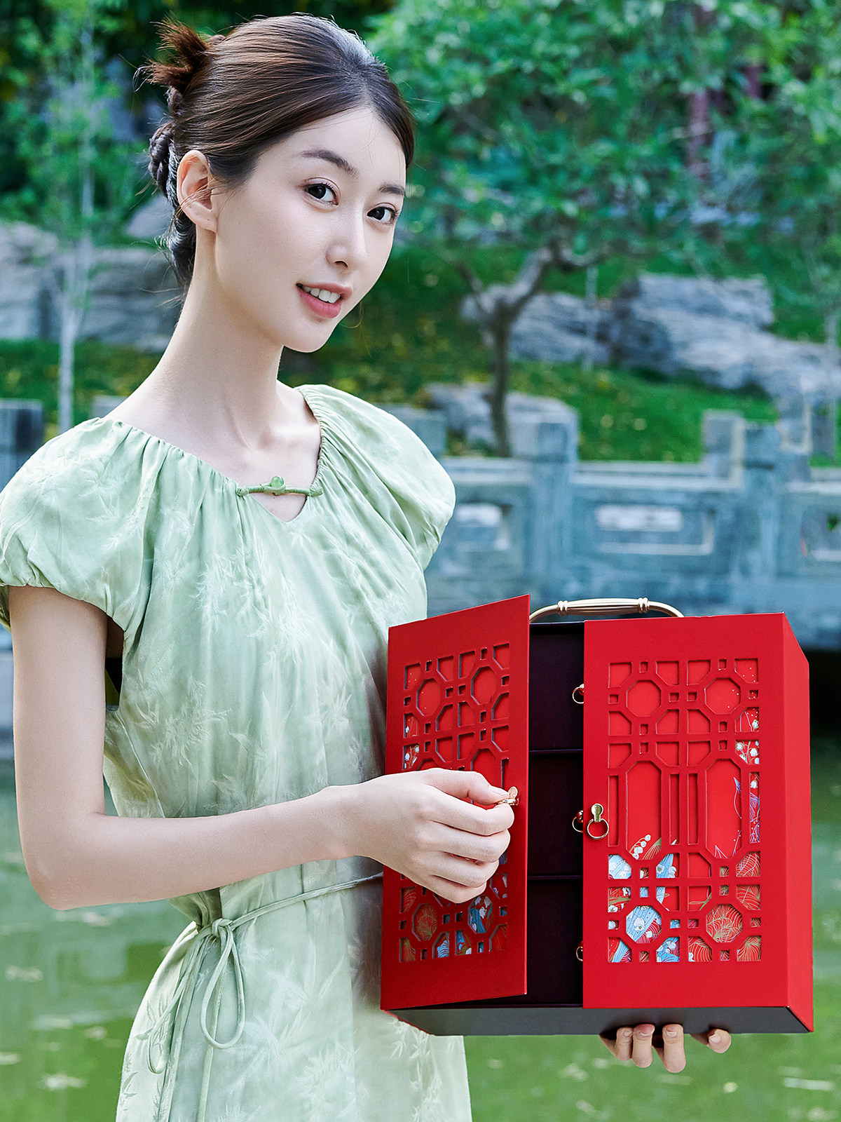 中秋礼品包装 【共婵娟 兰】高档酒店镂空双开门三层抽屉中秋礼盒8粒装月饼礼盒