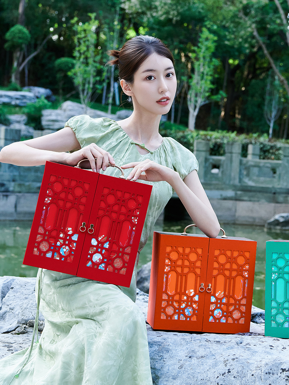 中秋礼品包装 【共婵娟 兰】高档酒店镂空双开门三层抽屉中秋礼盒8粒装月饼礼盒