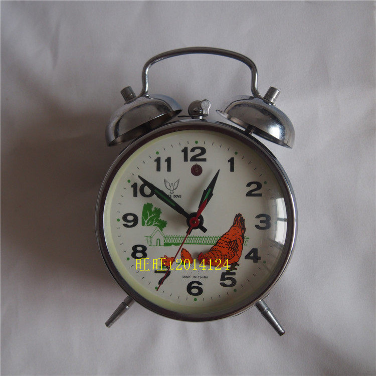 White Dove Deck Chicken Eat Rice Full Copper Core Machinery Alarm Clock Silver Shell Nostalgia Collection Horseshoe Table