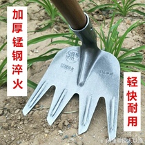 Full steel pick wooden handle farmland nail rake loose ground Hoe padded farm tools four-tooth pick manganese steel quenched four-tooth rake