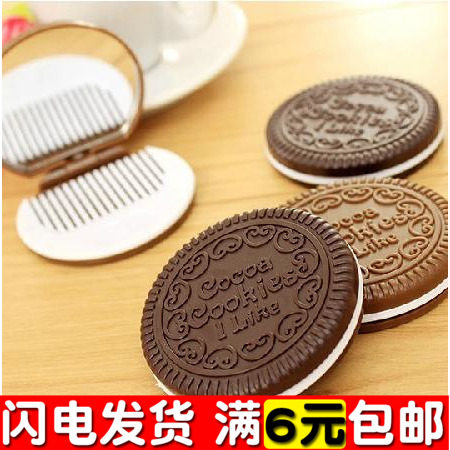 Attractive Chocolate Cookie Mirror Comb Sandwich Makeup Mirror Portable Mirror Comb Carry-on Comb Gift-Taobao