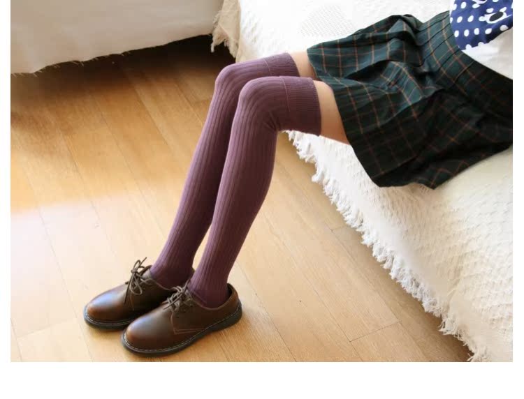 4 đôi vận chuyển flanging đan cotton cao vớ nữ mùa thu và mùa đông vớ vớ Hàn Quốc vớ vớ vớ vớ đùi vớ dài