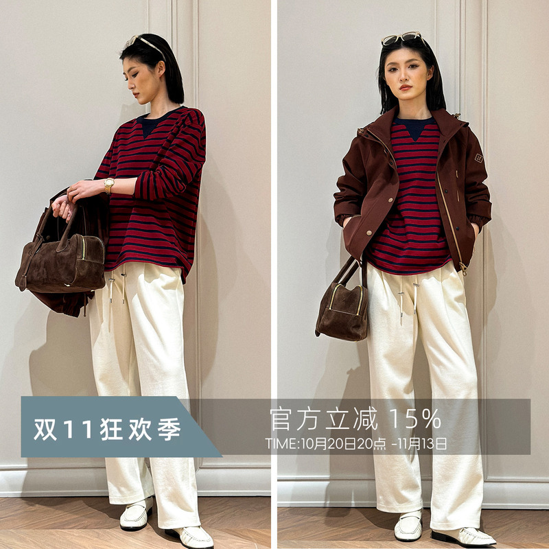 Daguo Store【Navy Cute T-Shirt】Same Style as Dami's P Brand Vacation Series 100% Long-Staple Cotton Striped Long-Sleeve Shirt Daguo Store【Navy Cute T-Shirt】Same Style as Dami's P Brand Vacation Series 100% Long-Staple Cotton Striped Long-Sleeve Shirt