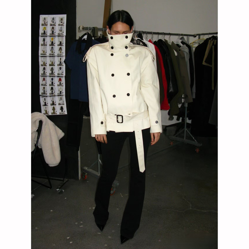 Stand Collar Short Low-Waist Silhouette Trench Coat 26 Spring Double-Breasted Retro Classic Loose Long-Sleeve Jacket for Women