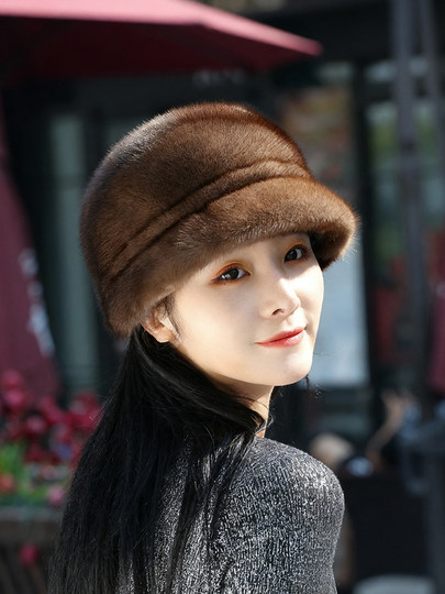 Mink fur hat for women in winter middle-aged and elderly whole mink fur winter fashion mink velvet warm mom fur fisherman hat