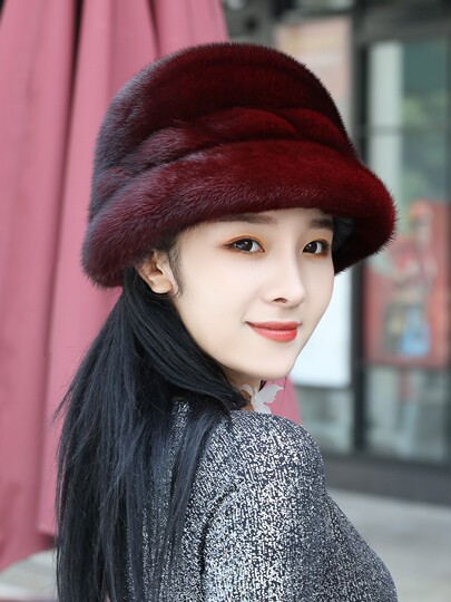 Mink Fur Hat for Middle-Aged and Elderly Women, Winter Full Mink Fur Ear Protection, Warm Winter Mother's Mink Fur Fisherman Hat
