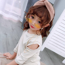 New fashion round frame super narrow frame baby glasses with chain girl sunglasses Net Red children sun glasses tide tide