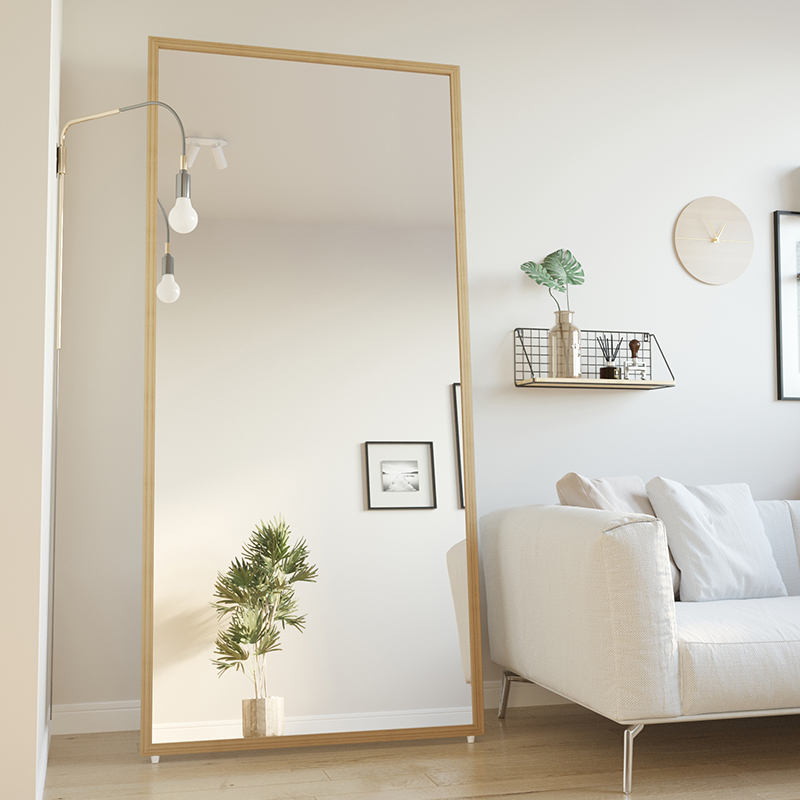 ins Nordic style mirror full body full-body mirror solid wood frame floor mirror minimalist modern full-body mirror home hanging wall