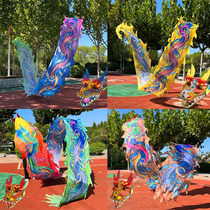 Dragon dance ribbon fitness dragon square dance hands swinging the dragon body middle-aged and elderly people playing with dragon head props sports performance Chinese dragon
