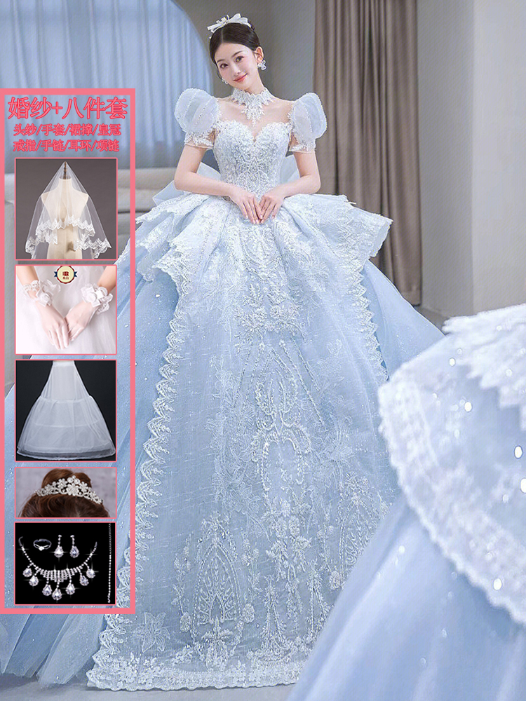  XL+Blue wedding dress with eight -piece set   - $28.59 